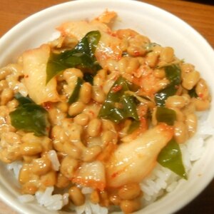 納豆の食べ方-キムチ＆わかめ♪